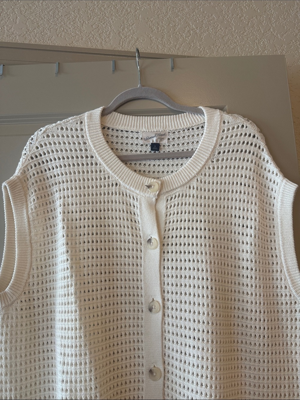 Universal Thread White Open-Knit Sleeveless Button Cardigan - Picture 5 of 8